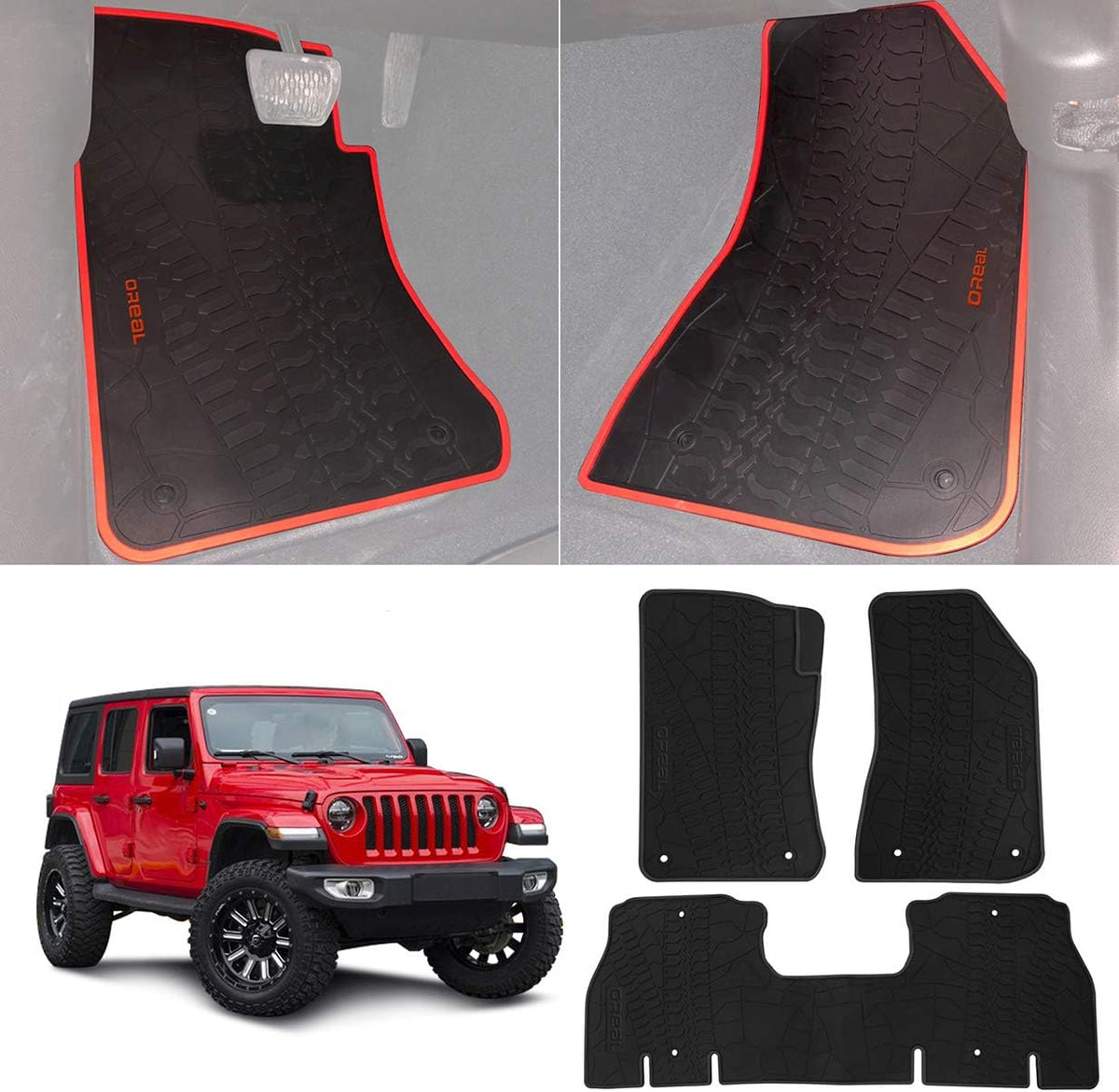 All Weather Rubber Floor Liners for Jeep Wrangler, Black Pack of 2 L269207