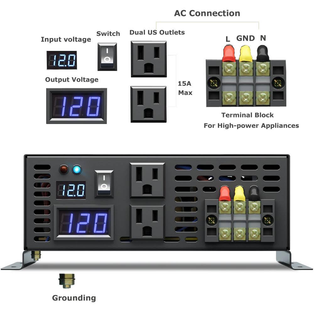 2000W 24V 120V Pure Sine Wave Power Inverter with Remote Control Switch R990