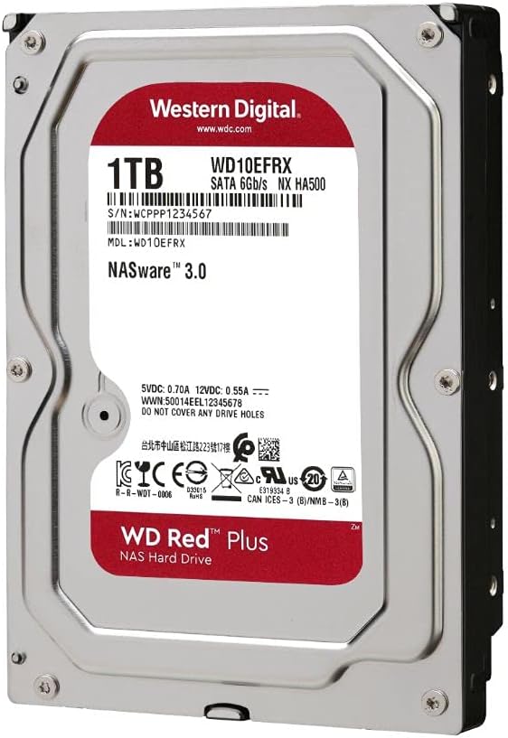 1TB WD Red Plus NAS Internal Hard Drive HDD 5400 RPM SATA 6 Gb/s CMR 64 MB Cache 3.5" Pack of 2 I172