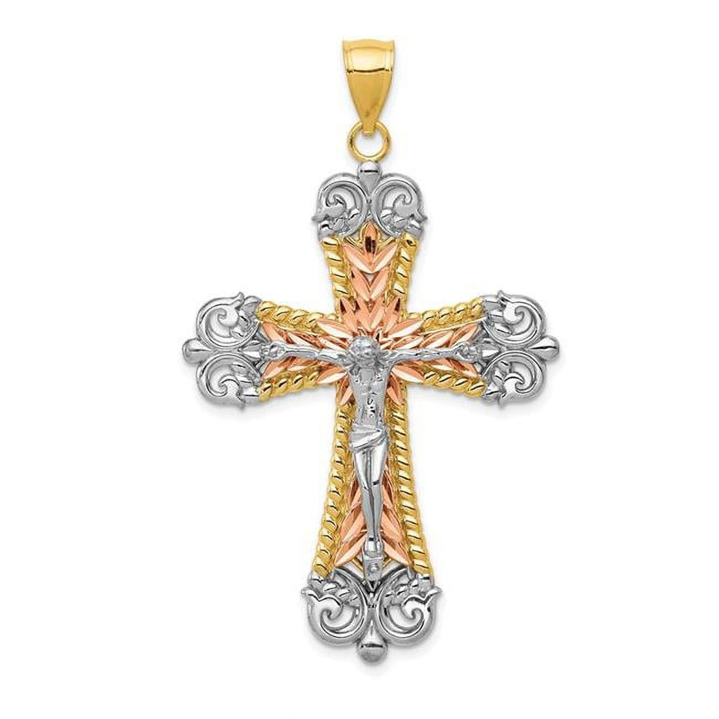 14K Tri-Color Crucifix Cross Pendant C346580