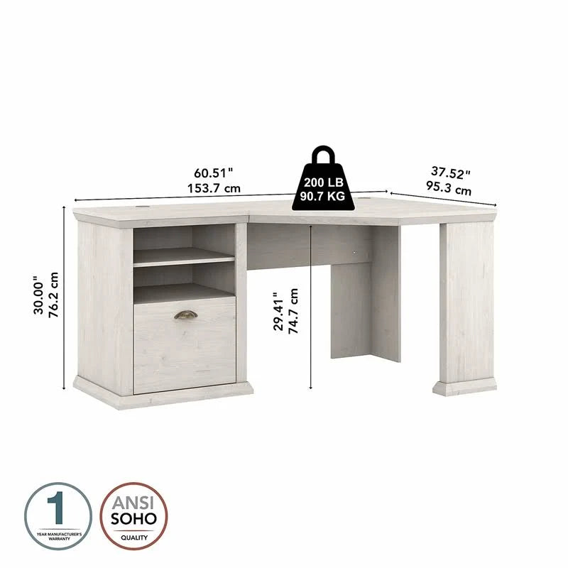 Linen White Oak Corner Desk with Storage V3531