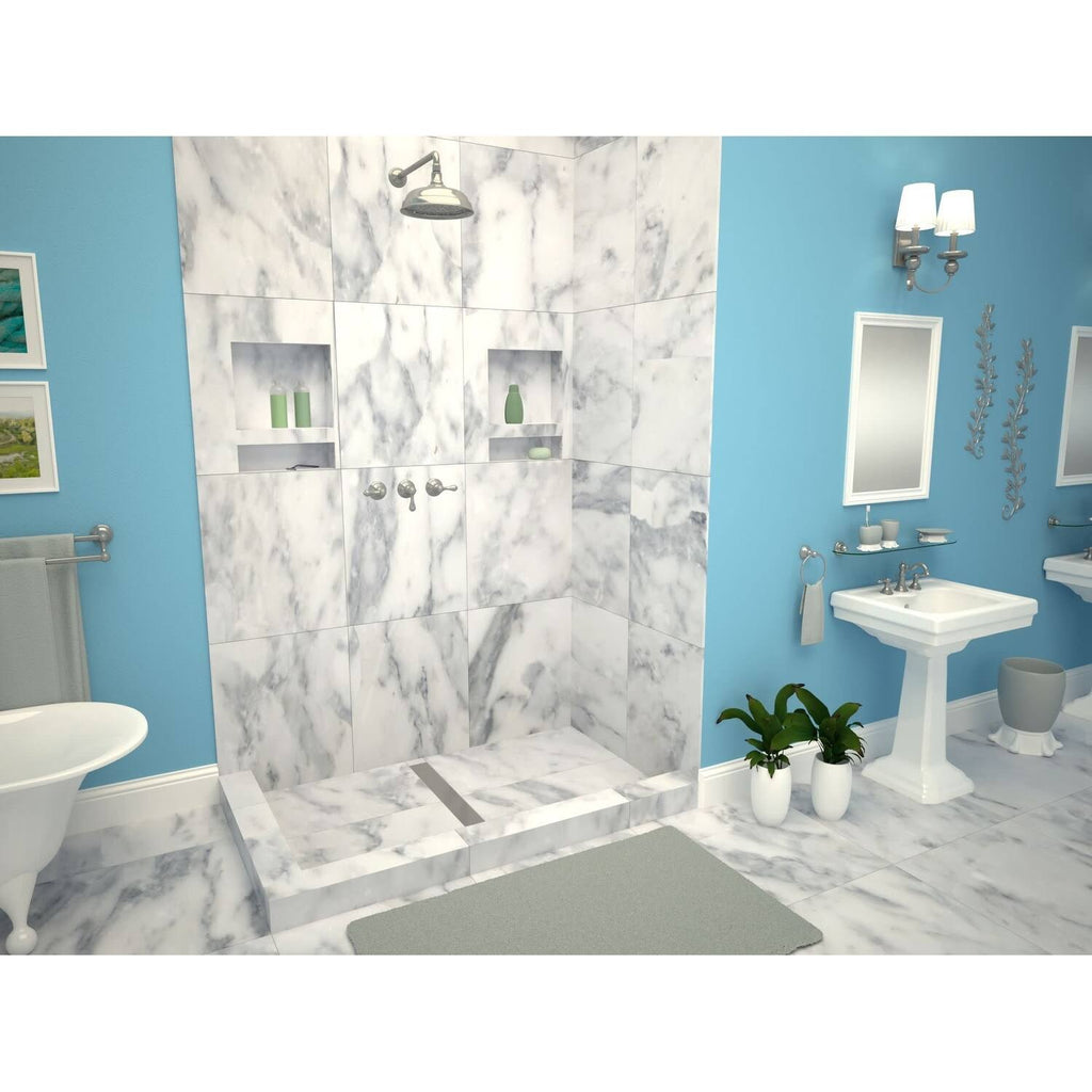 Double Curb Shower Pan with Center Trench Drain Y994955