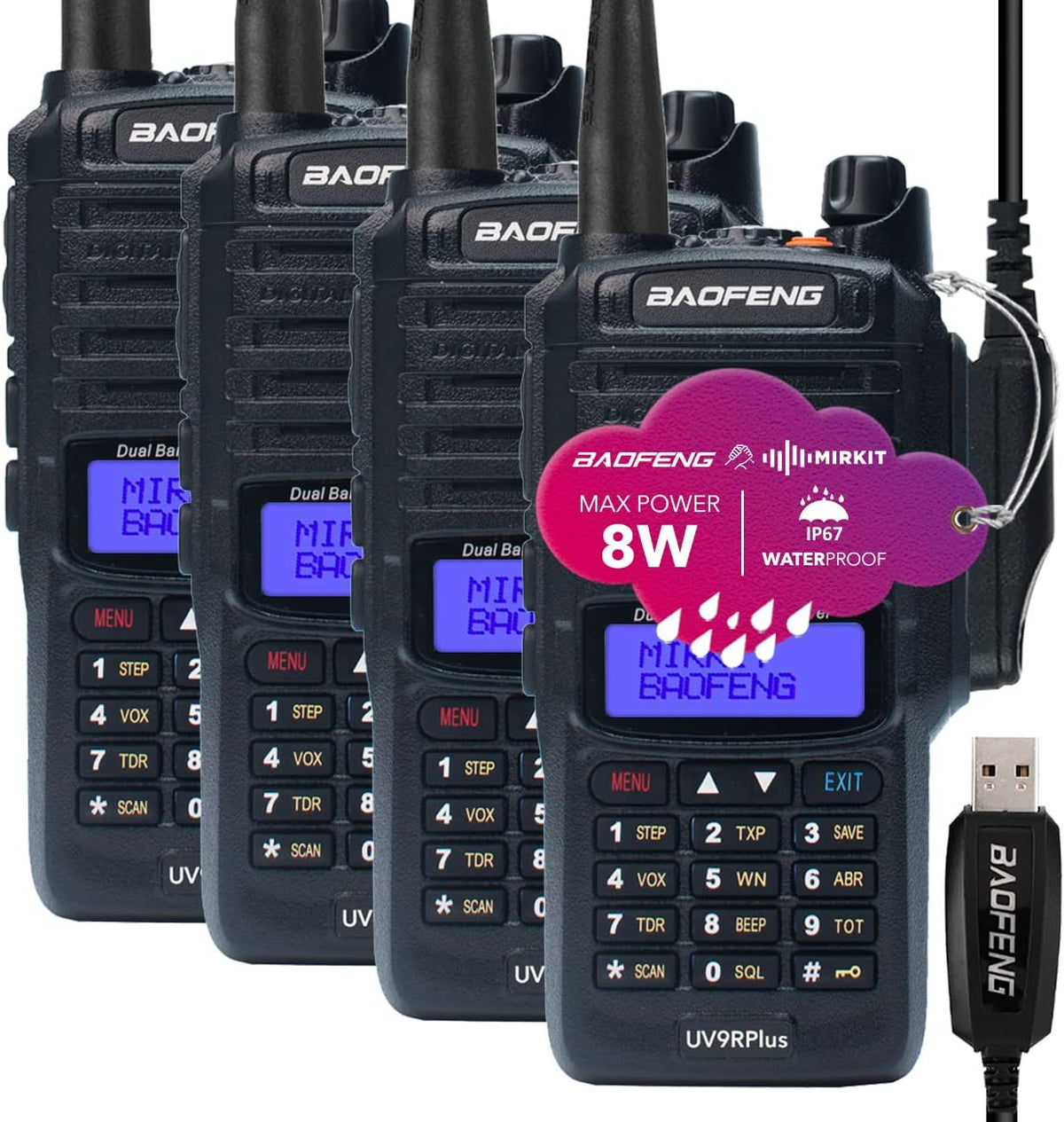 2 Way Radio with USB Programming Cable, 2200mAh Battery, Mic & Earpiece, Pack of 2 J8513