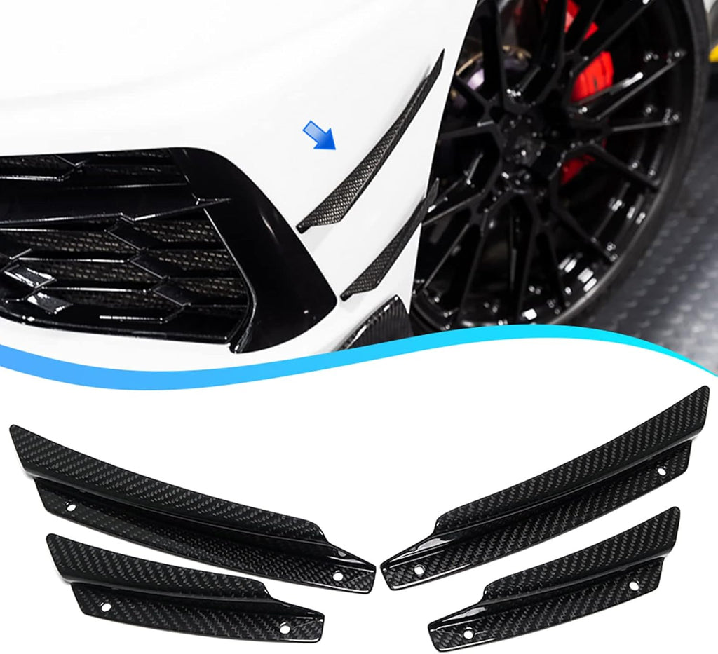 4pcs Front Side Body Bumper Canards Trim for 2020 2021 Chevrolet Corvette C8, Genuine Carbon Fiber C40188