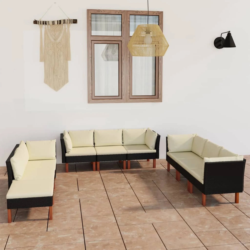 9 Piece Patio Set with Cushions Poly Rattan Black O224549