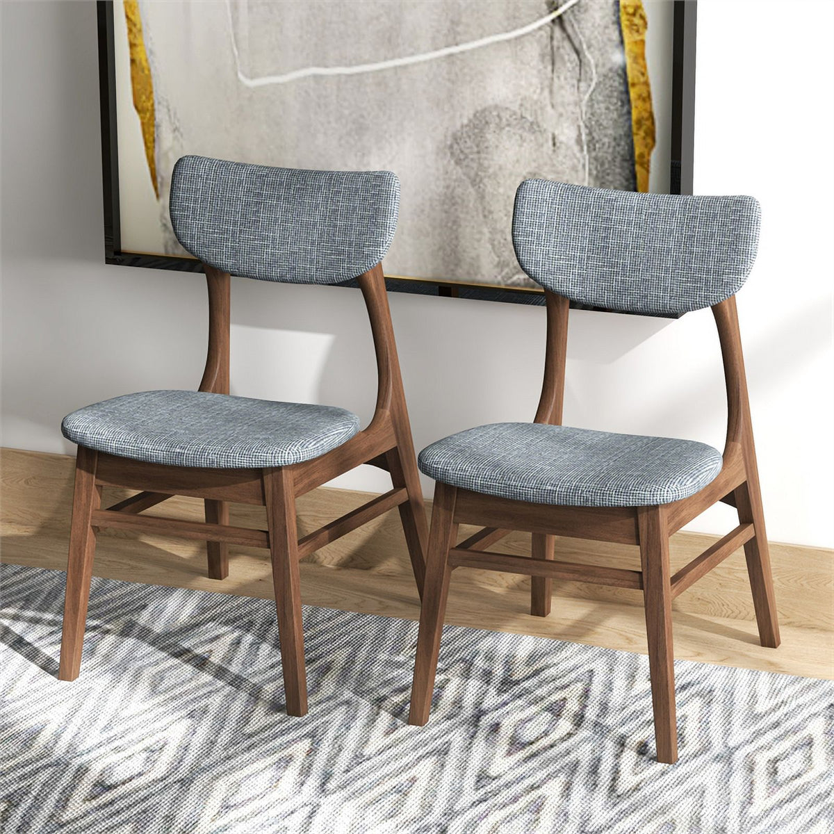 Mid-Century Wood/Fabric Dining Chair in Gray (Set of 2) Z33076
