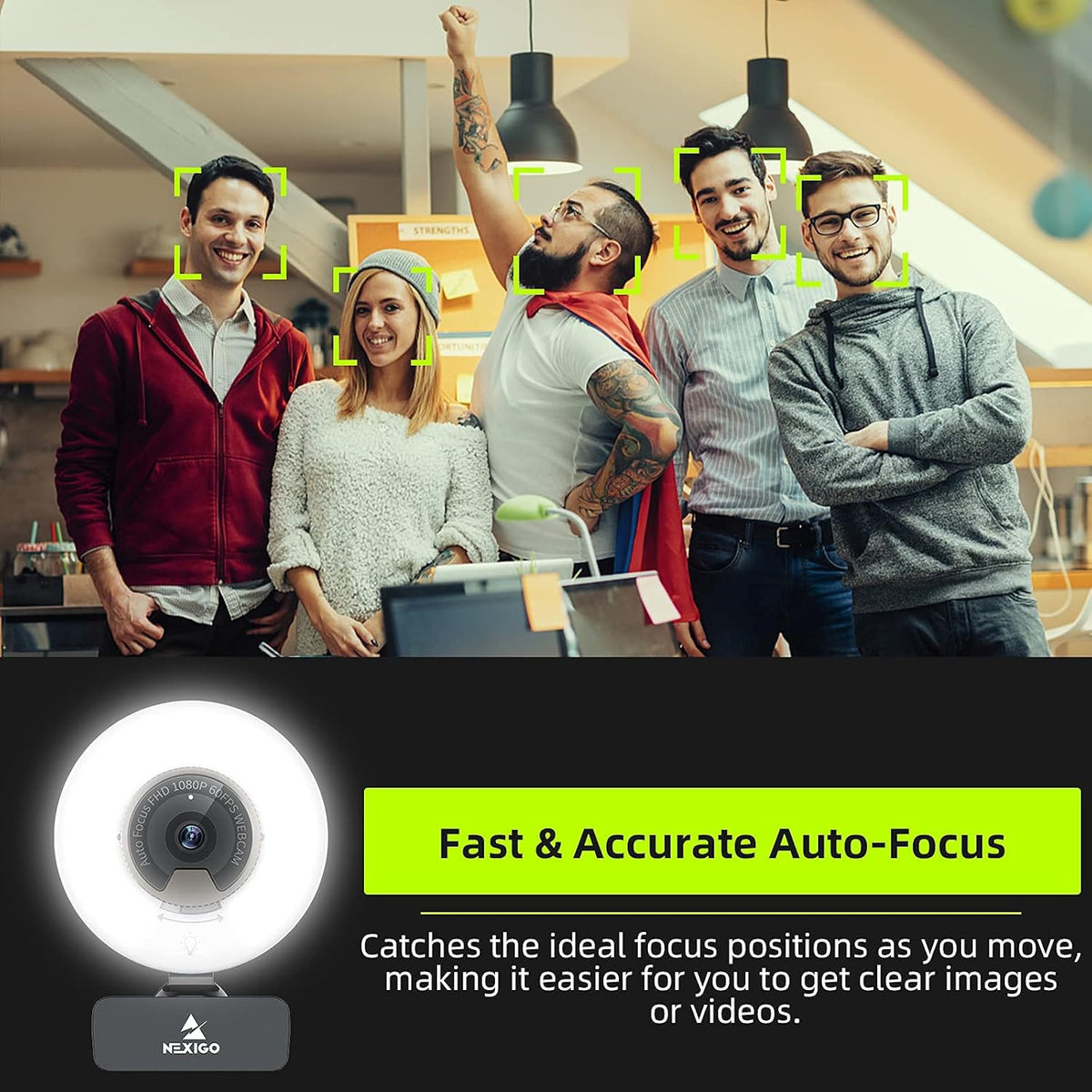 1080P 60FPS Webcam with Light, Dual Stereo Microphone, Pack of 2 M363536