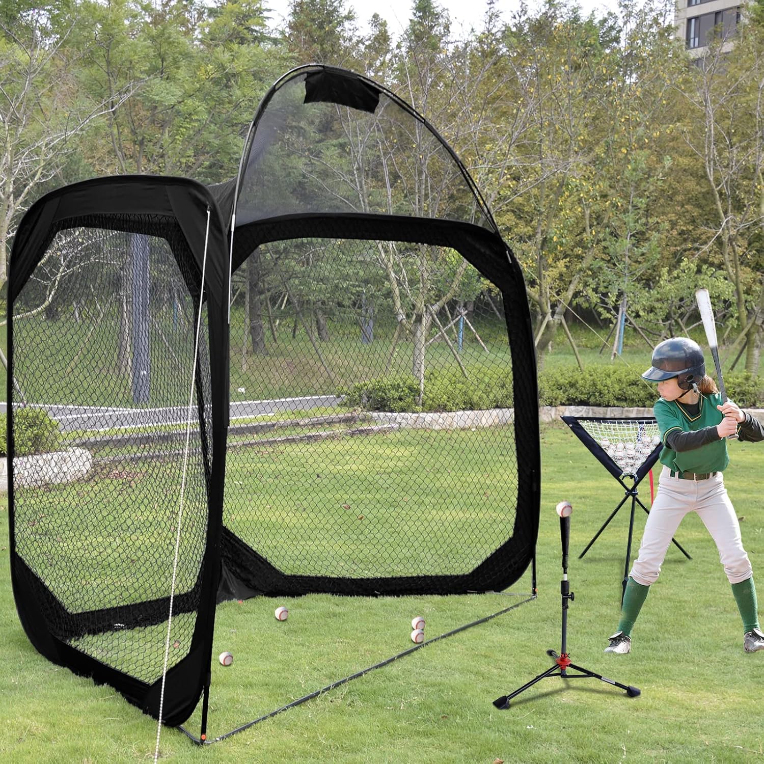12 X6 X9.5FT Portable Baseball Batting Net with Carry Bag Q711616