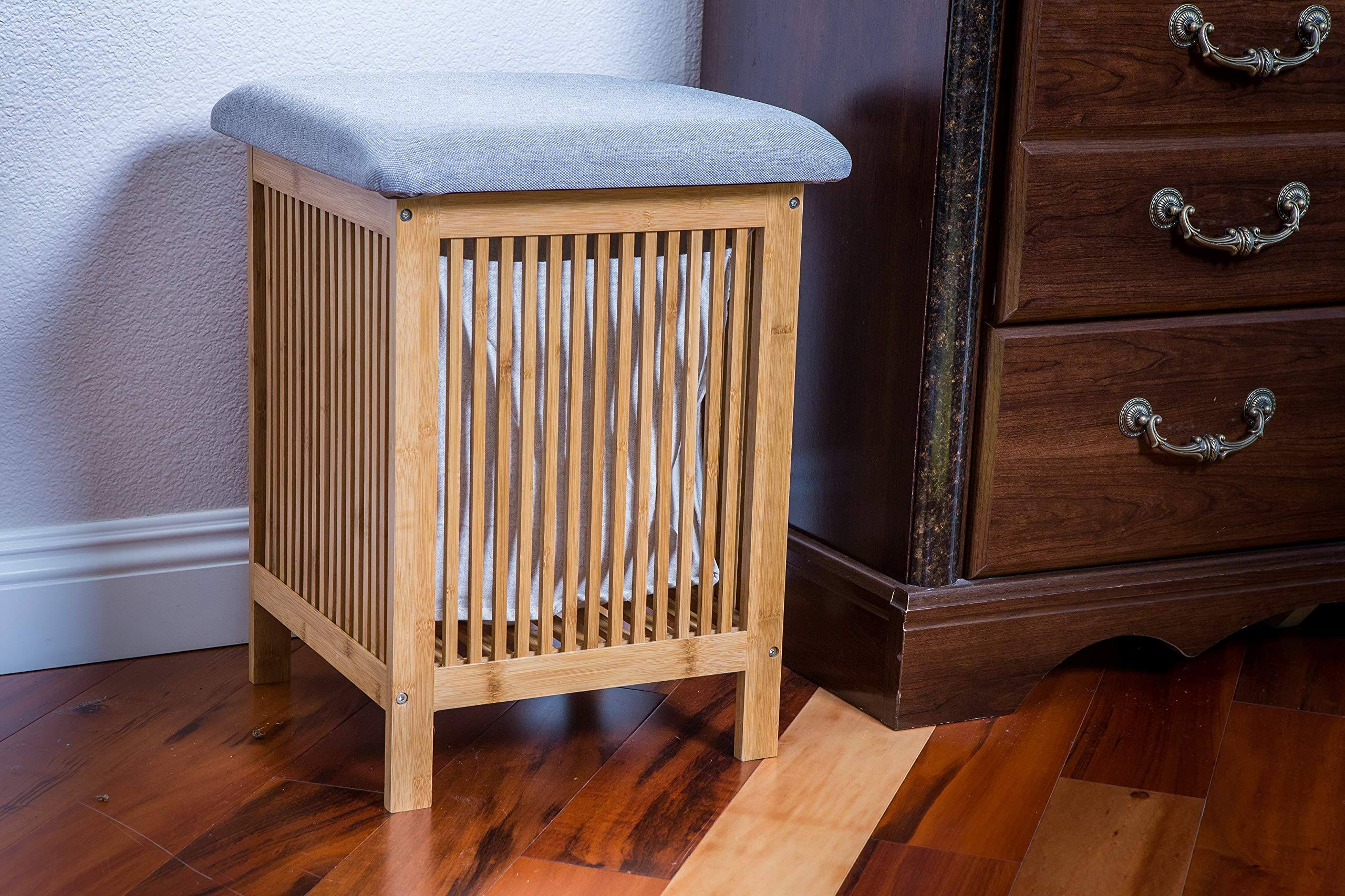 Bamboo Laundry and Storage Basket/Ottoman, 21 inch Tall M210