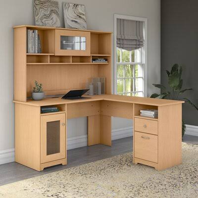 Natural Maple L-Shape Executive Desk with Hutch Z6862