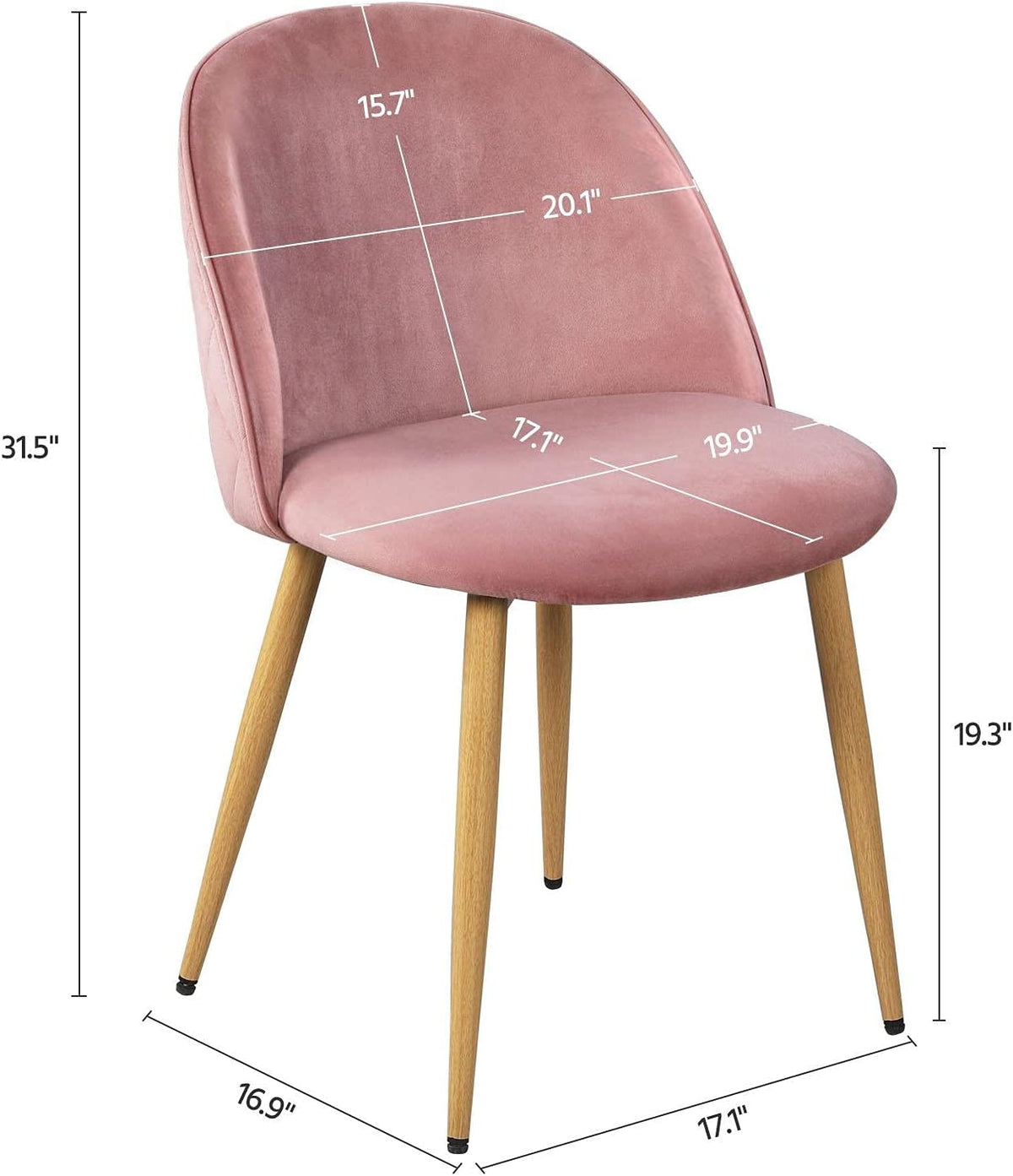 Pink Velvet Upholstered Side Chairs with Metal Legs Set of 2 G796