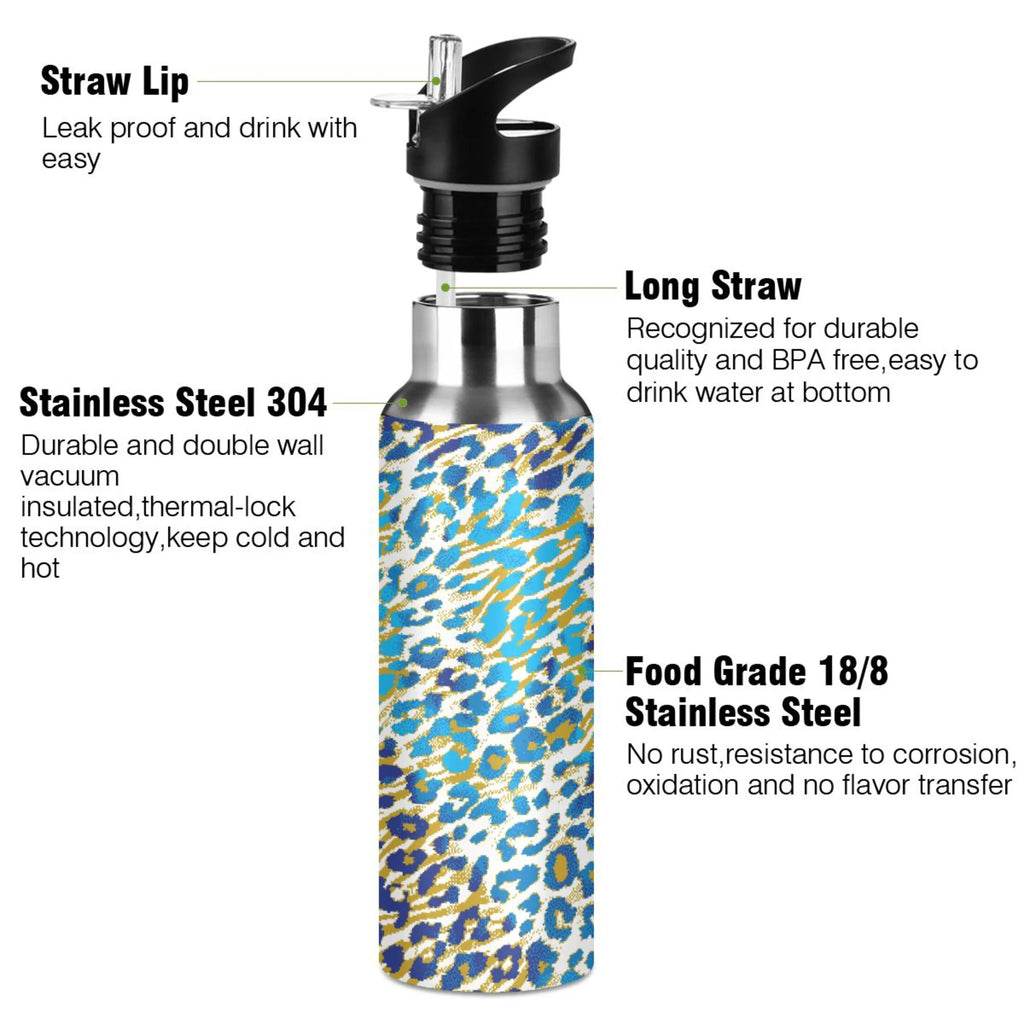Green Brown Leopard Stainless Steel Vacuum Insulated Water Bottle 20 OZ I2709