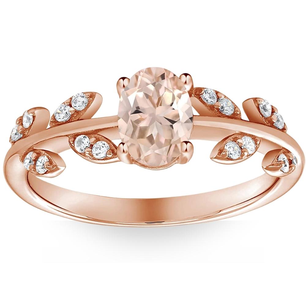 1 Ct Oval Morganite & Diamond Vine Ring in 14k Rose Gold Z97782