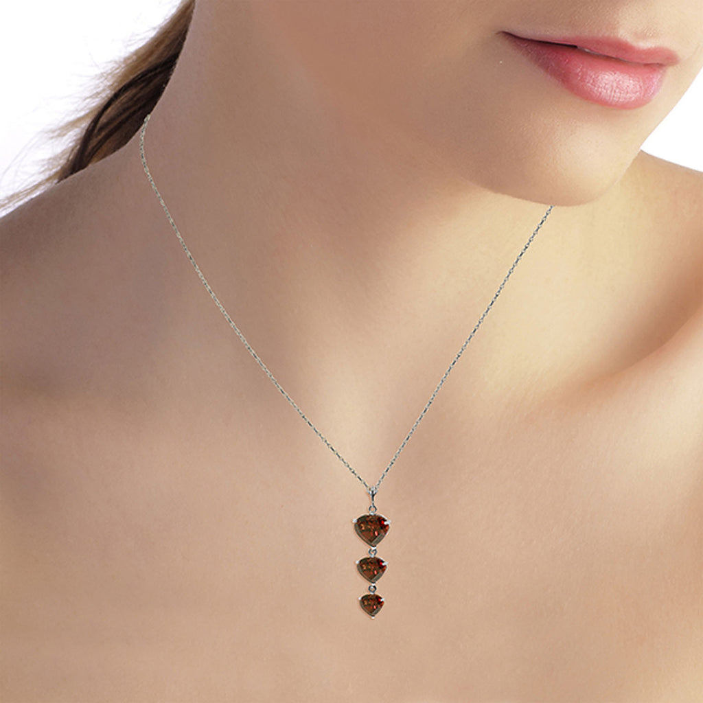 14k 22" Solid White Gold Necklace with Natural Heart-shaped Garnets X62060
