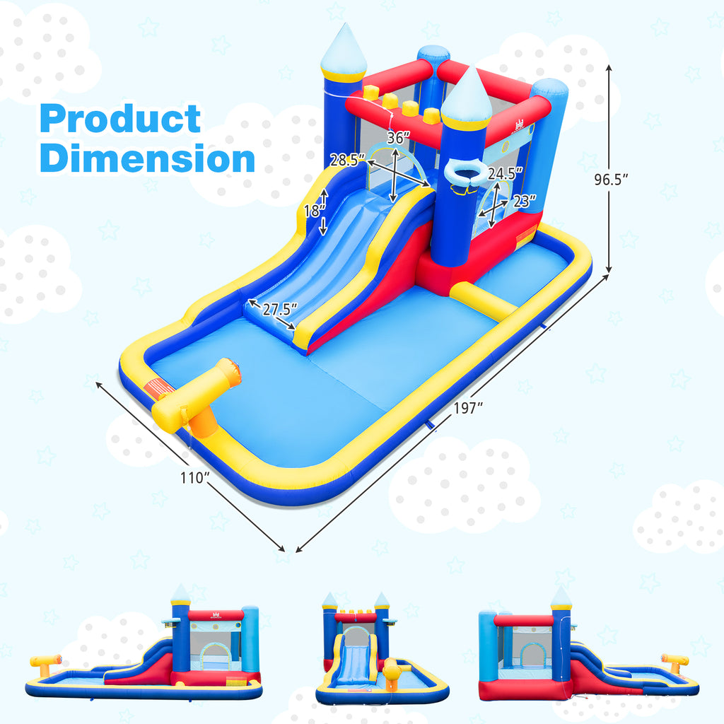 6-in-1 Inflatable Water Castle Bouncer with 50 Ocean Balls & 735W Blower Q2116