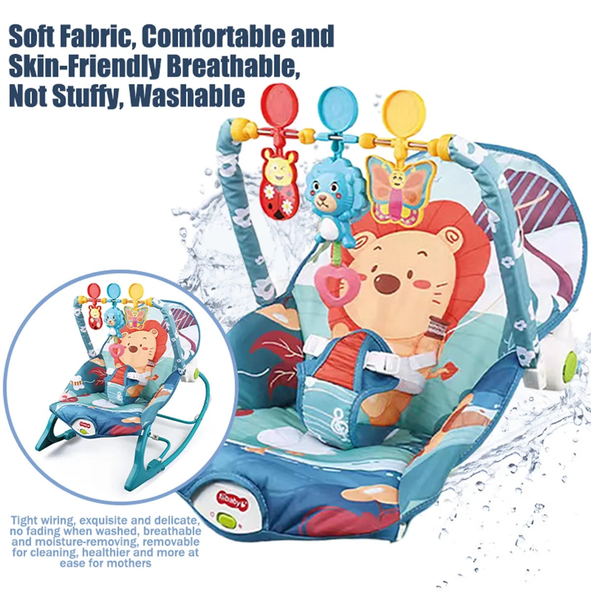 Blue Electric Baby Swing Bouncer Infant Seat with Music Hanging Toys X2126