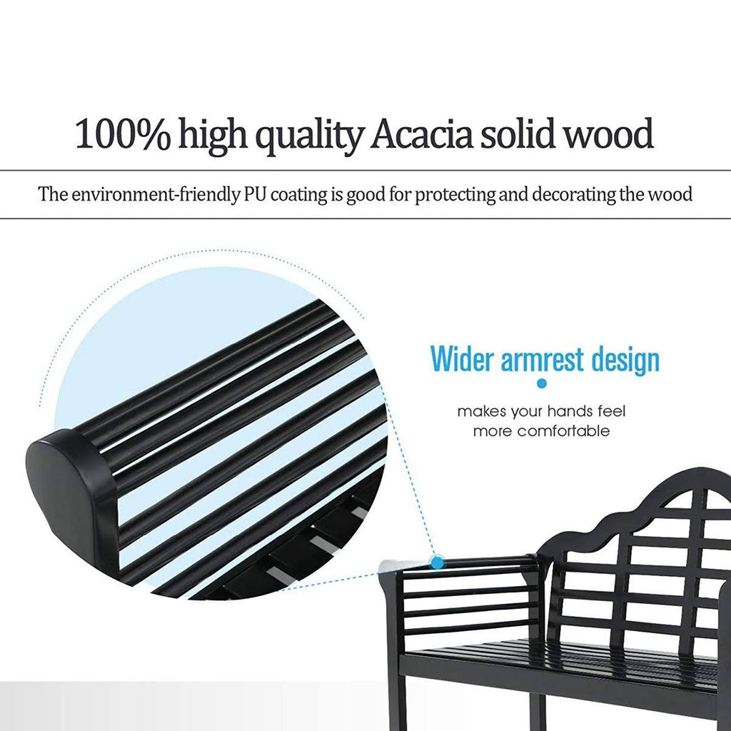 Black Acacia Wood Bench with Backrest and Armrests E179