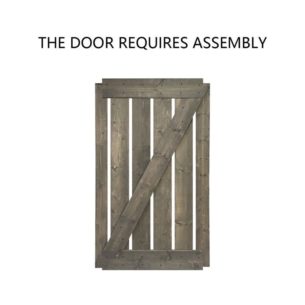 Weather Gray Solid Knotty Pine Wood Interior Sliding Barn Door with Hardware Kit C297
