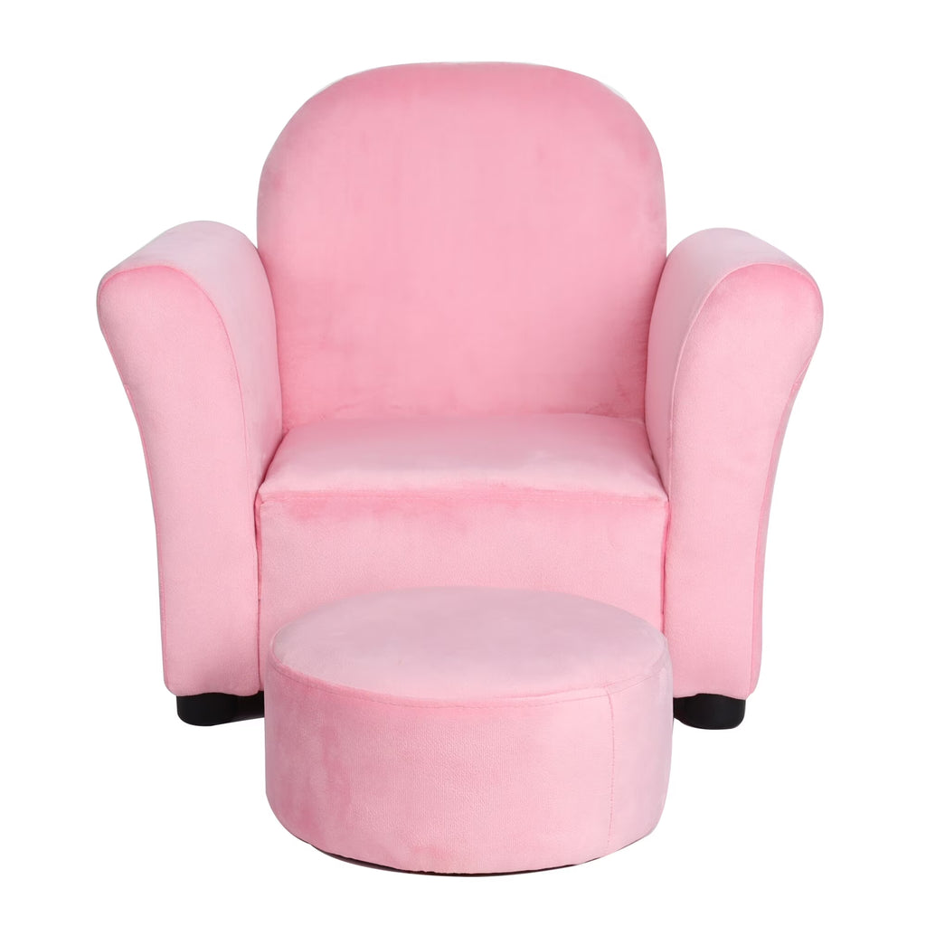 Pink Velvet Kids Sofa with Ottoman C82207