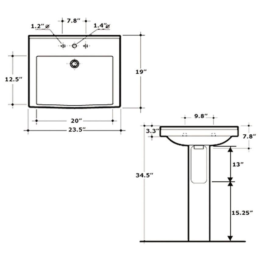 Rectangular Basin Tubular Pedestal Sink Y116941