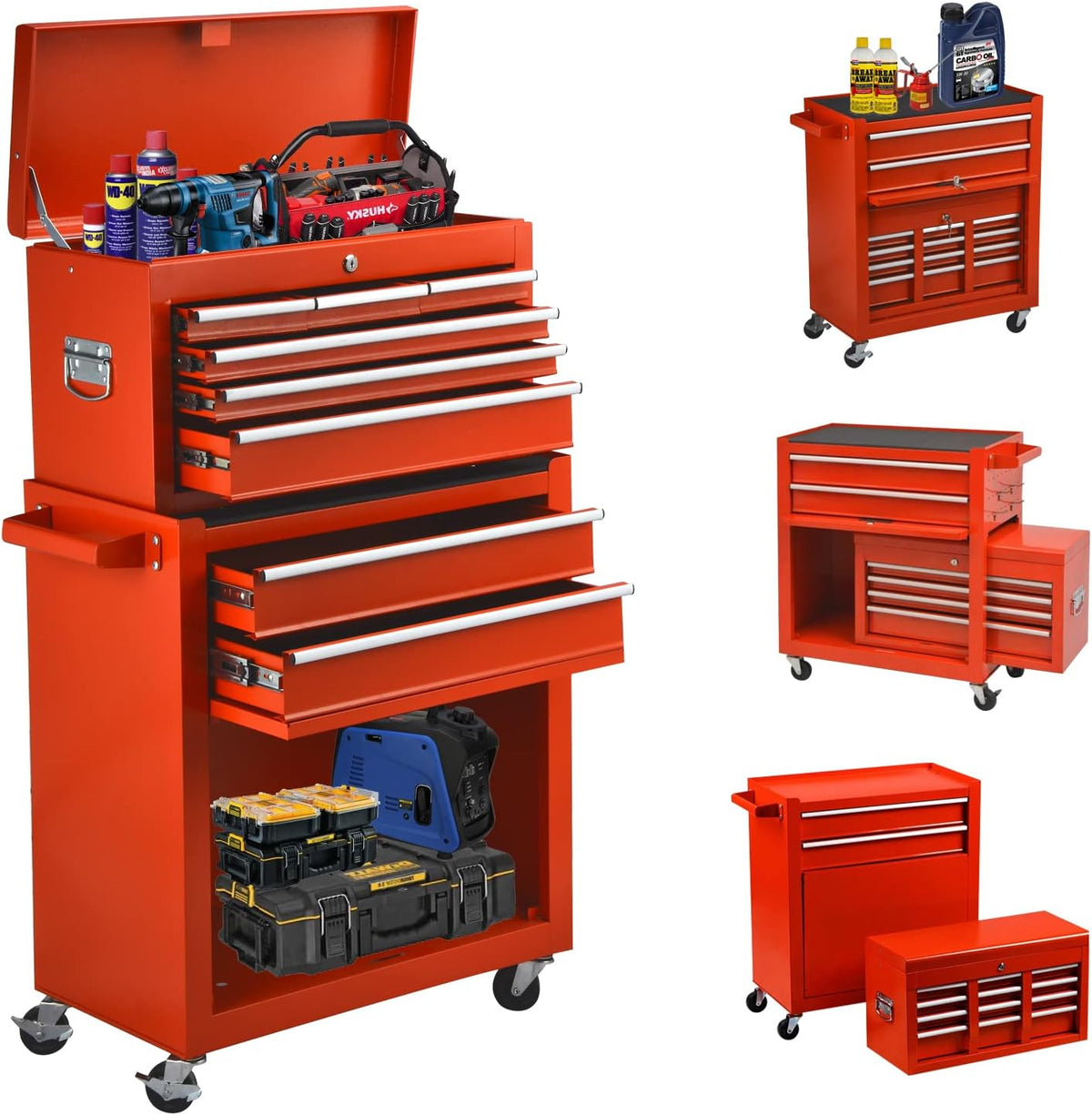 Red Lockable Rolling 8-Drawer Tool Chest with Wheels G308