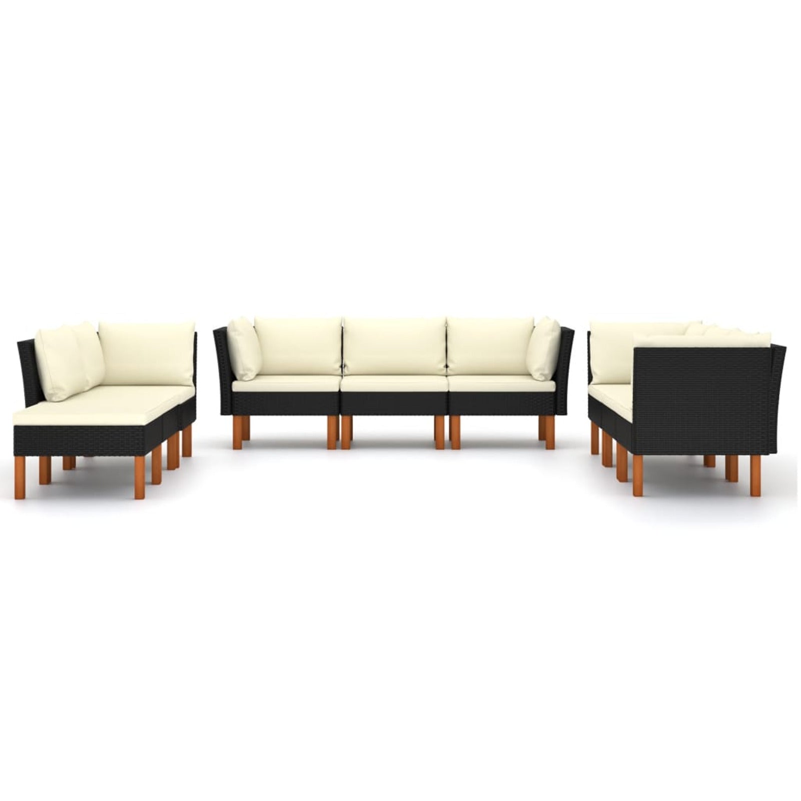 9 Piece Patio Set with Cushions Poly Rattan Black O224549