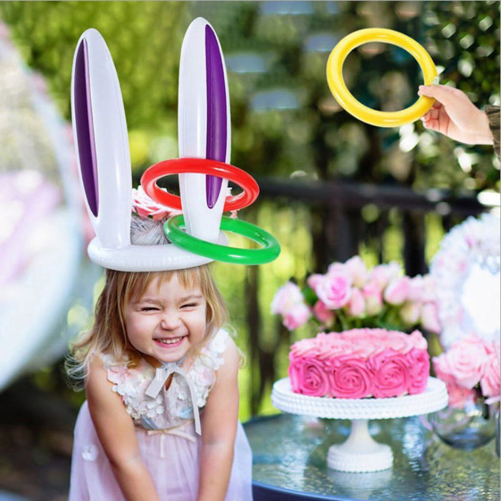 Inflatable Easter Bunny Hat with 4 Rings Wearable Toss Toy Y5138