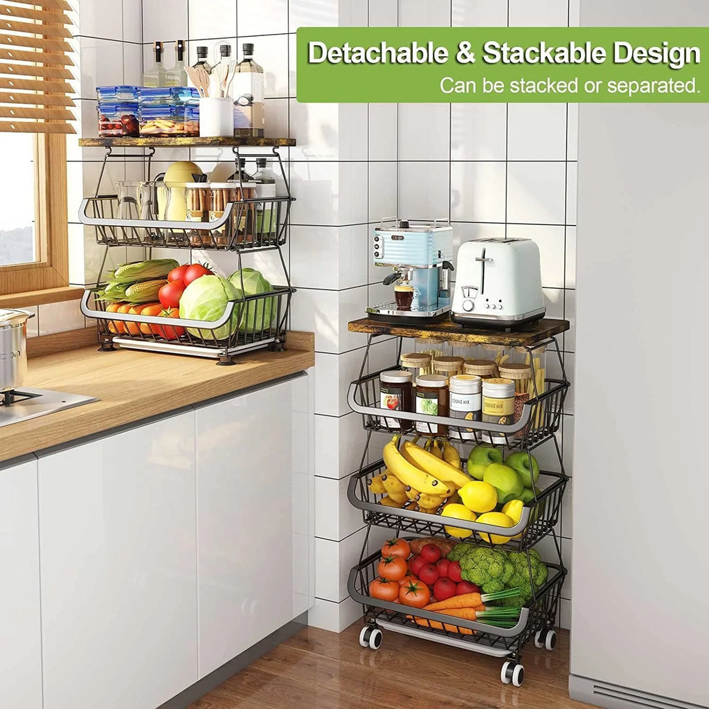4 Tier Fruit Vegetable Cart with Solid Wood and Rollers Z88491