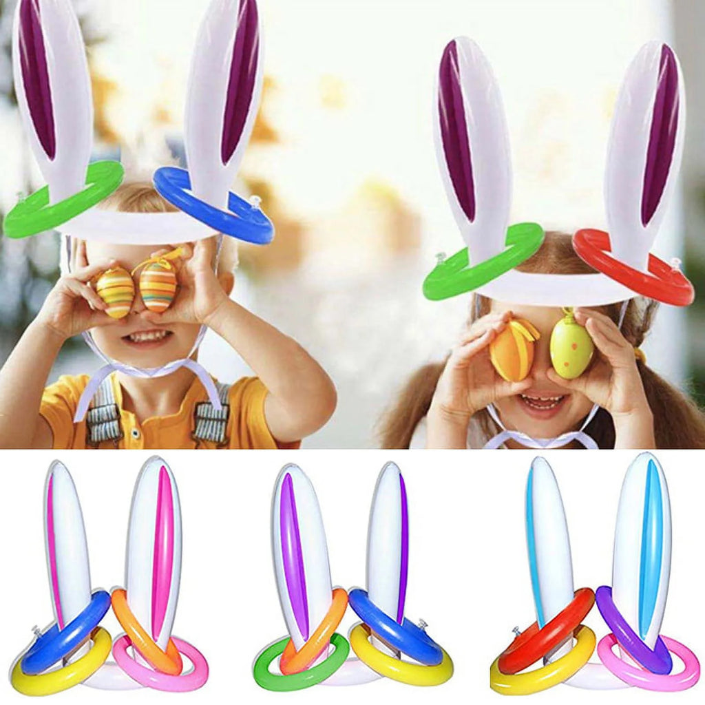 Inflatable Easter Bunny Hat with 4 Rings Wearable Toss Toy Y5138