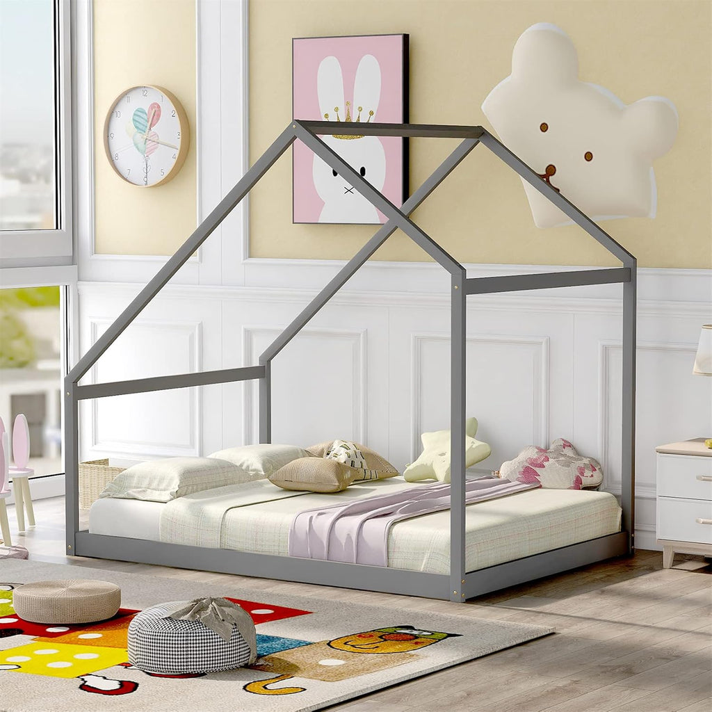 White Wood Twin Size House Bed Frame with Trundle X964612