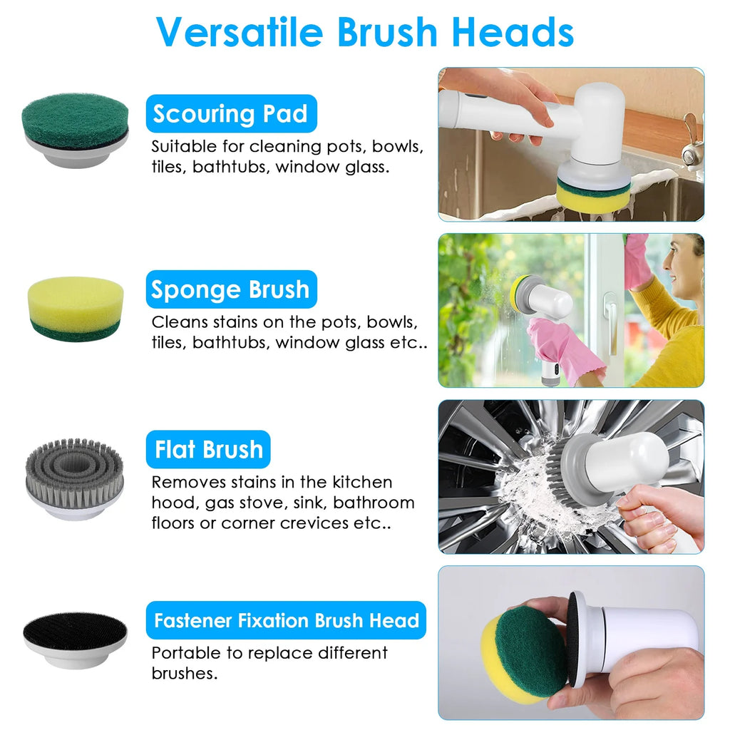 Cordless Electric Spin Scrubber Handheld Cleaning Brush with 3 Cleaning Brushes Q130683