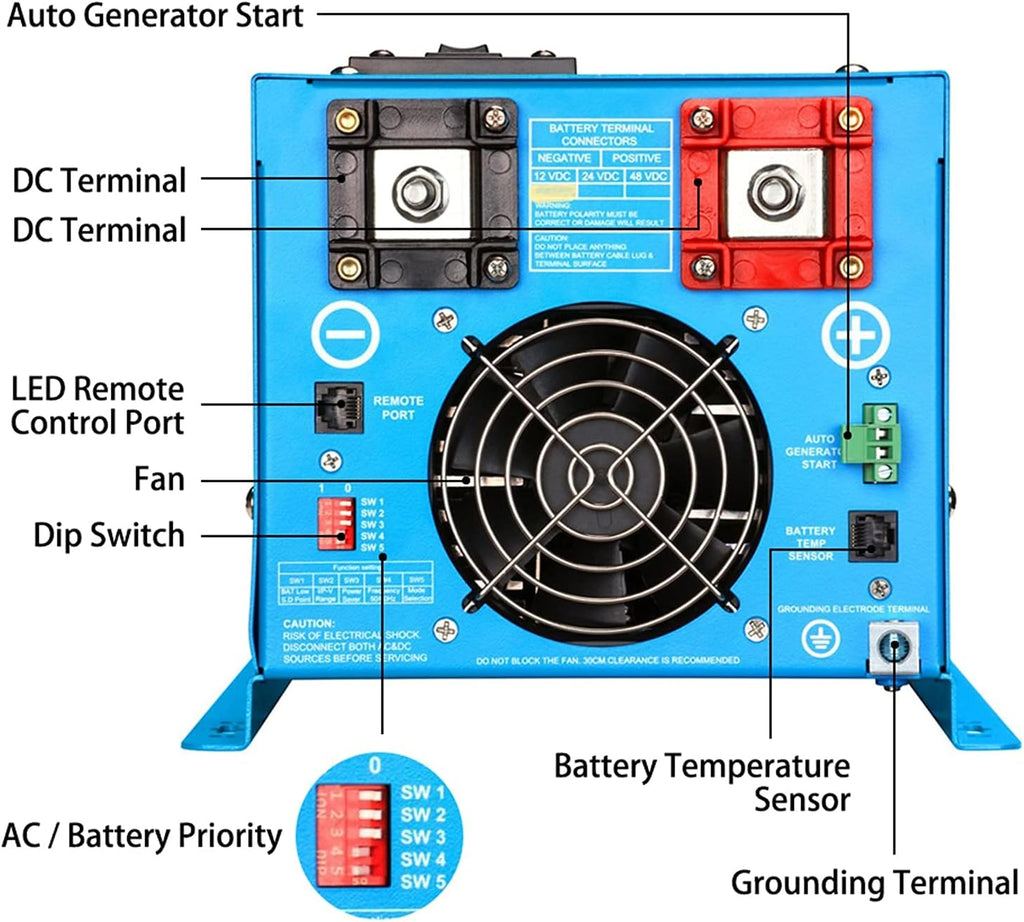 4000W Peak 12000W DC 48V to AC 120V Pure Sine Wave Power Inverter with Battery Charger Low Frequency Solar Inverter Charger LCD I782075