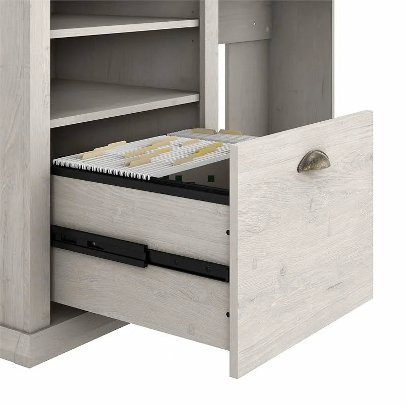 Linen White Oak Corner Desk with Storage V3531