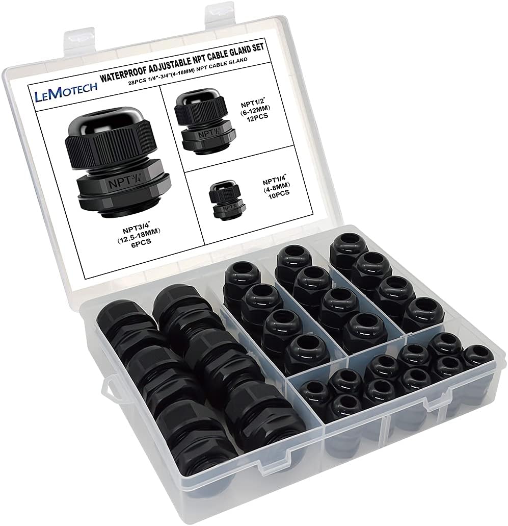 5 Pack NPT 1/2 Black Nylon Cable Glands K303060