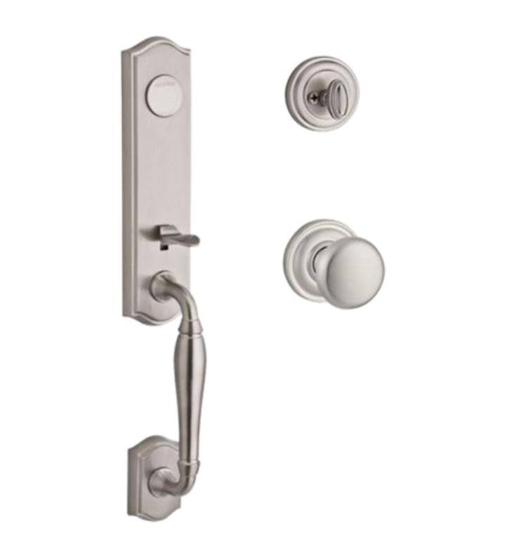 Satin Nickel Handleset with Round Knob and Traditional Round Rose W3305