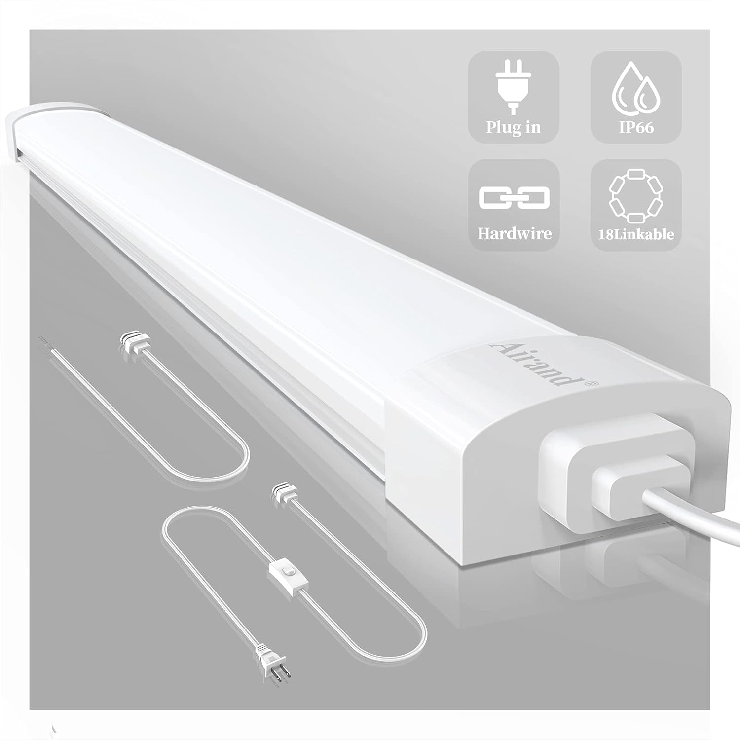 2 Pack 2FT 18W 5000K IP66 Waterproof LED Garage Light R868
