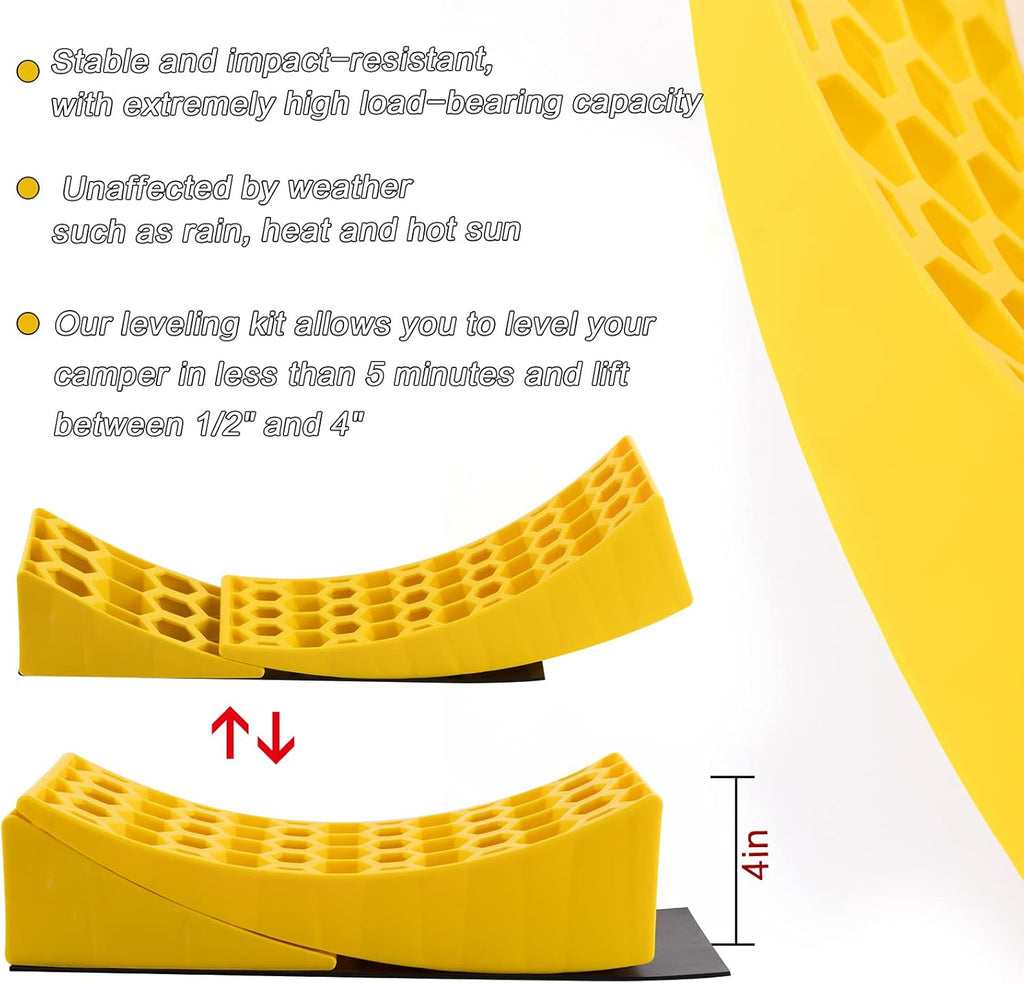 2-Pack Heavy Duty RV Leveling Blocks with Wheel Chocks and Anti-Slip Rubber Grip Mats Q2269