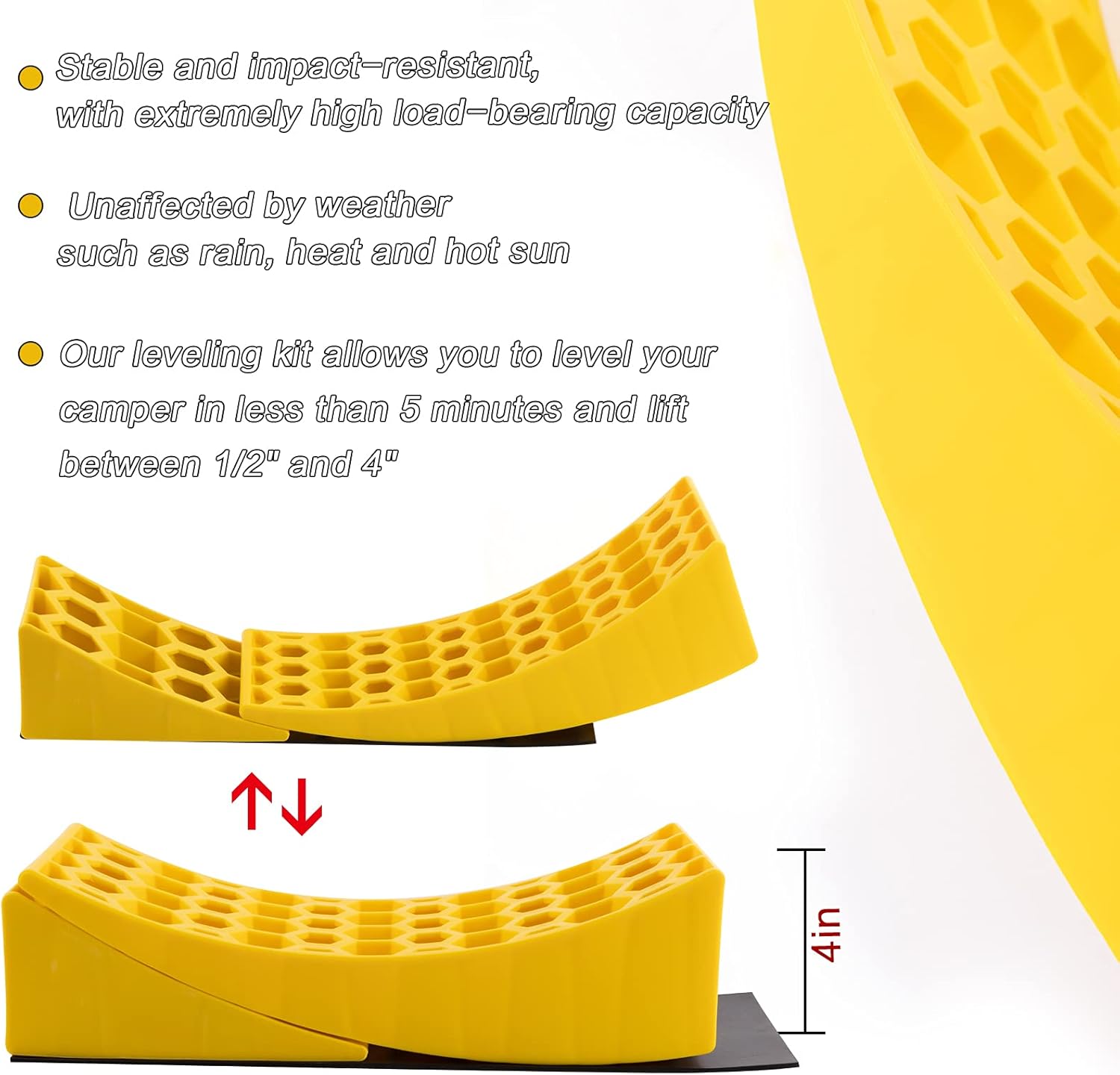 2-Pack Heavy Duty RV Leveling Blocks with Wheel Chocks and Anti-Slip Rubber Grip Mats Q2269