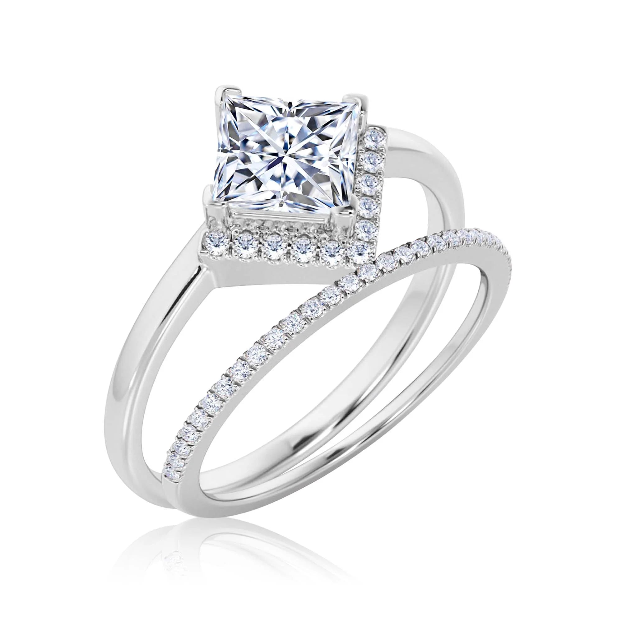 2.00 Carat Princess Cut Moissanite Dainty Engagement Ring in 925 Sterling Silver With 18k White Gold Plating C270
