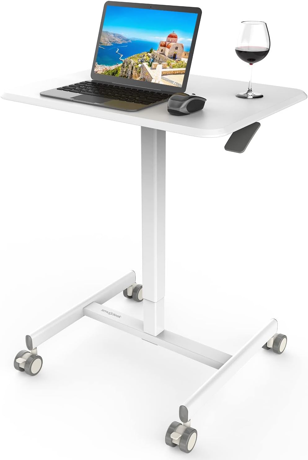 White Sit-Stand Laptop Desk Cart with Pneumatic Height Adjustments D60578