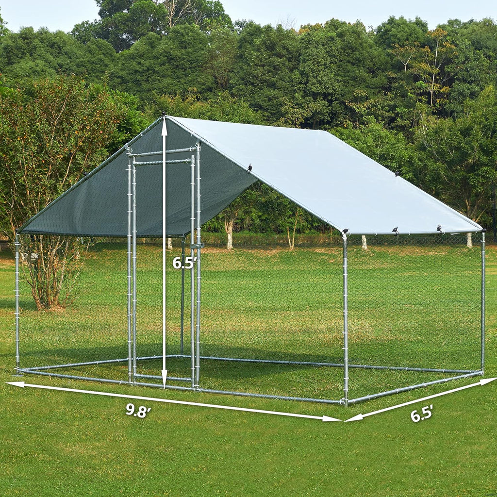 Metal Chicken Coop with Run Waterproof Cover Cage for Rabbits Cats Dogs X990