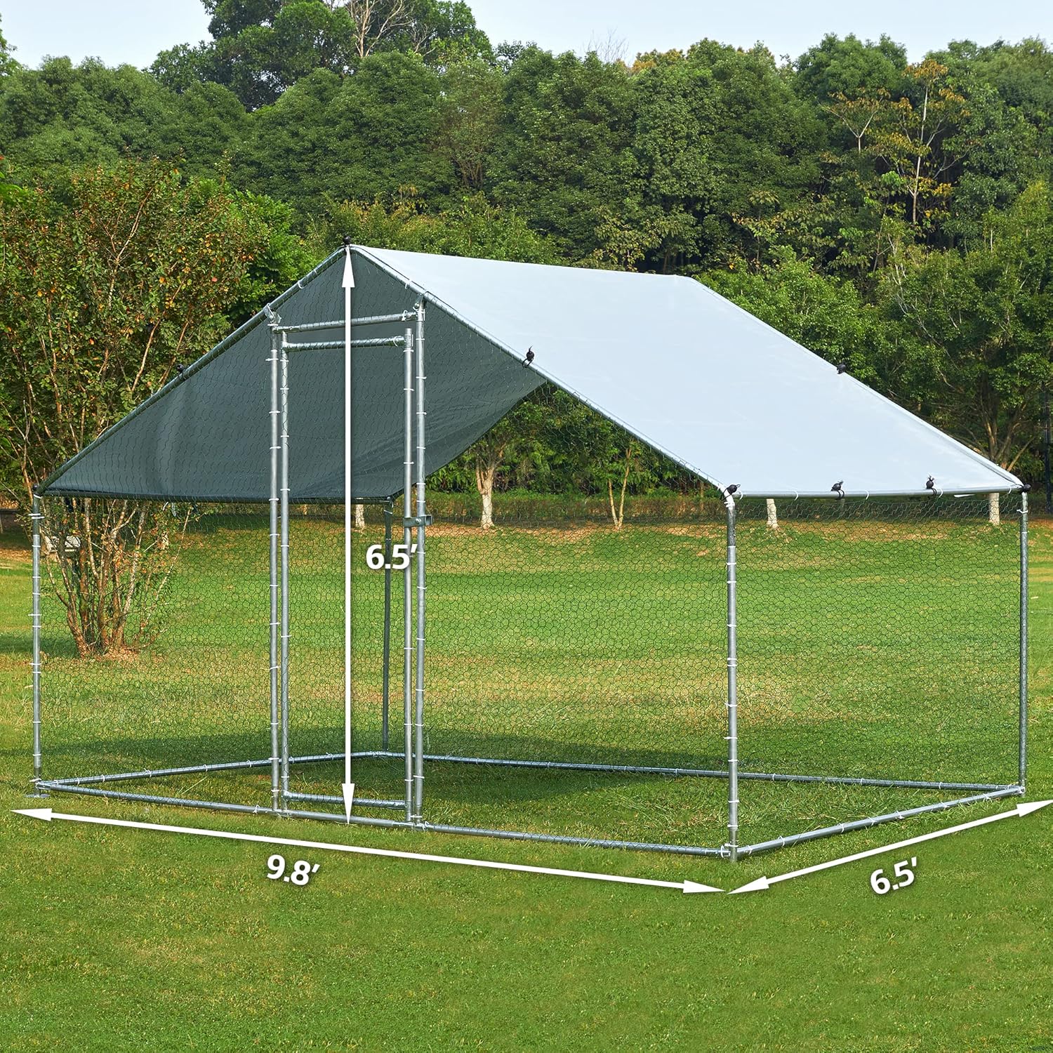 Metal Chicken Coop with Run Waterproof Cover Cage for Rabbits Cats Dogs X990