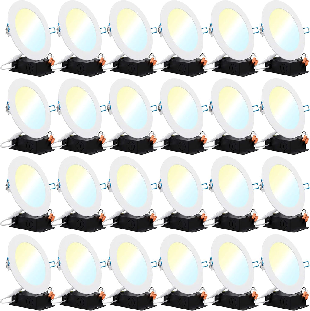 24 Pack 4 Inch Ultra Thin LED Recessed Ceiling Lights, 5000K Daylight, Dimmable 10W=60W, 650 LM, Canless Wafer Thin with Junction Box A5467