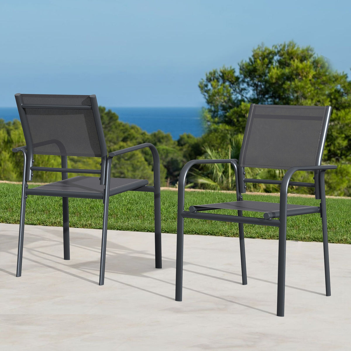 Set of 6 Aluminum Outdoor Patio Dining Chairs Grey J142285