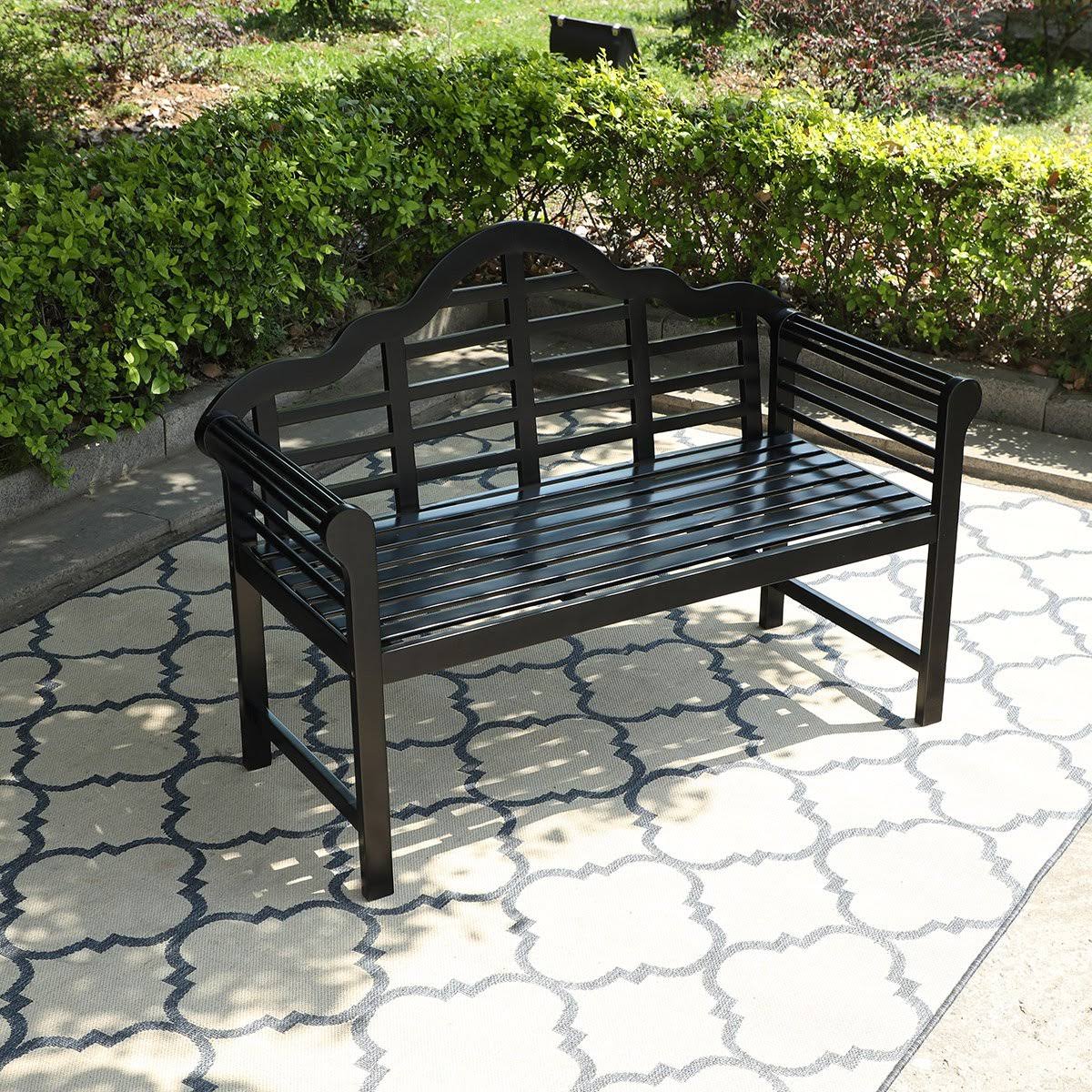 Black Acacia Wood Bench with Backrest and Armrests E179