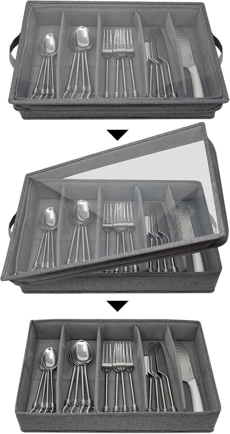 Gray Flatware Storage Chest with Clear Lid V9926