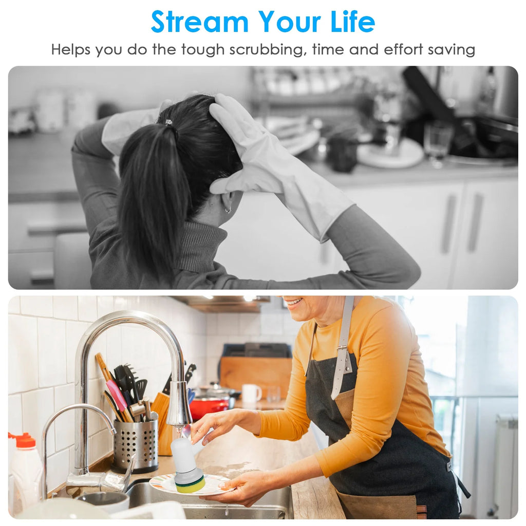 Cordless Electric Spin Scrubber Handheld Cleaning Brush with 3 Cleaning Brushes Q130683