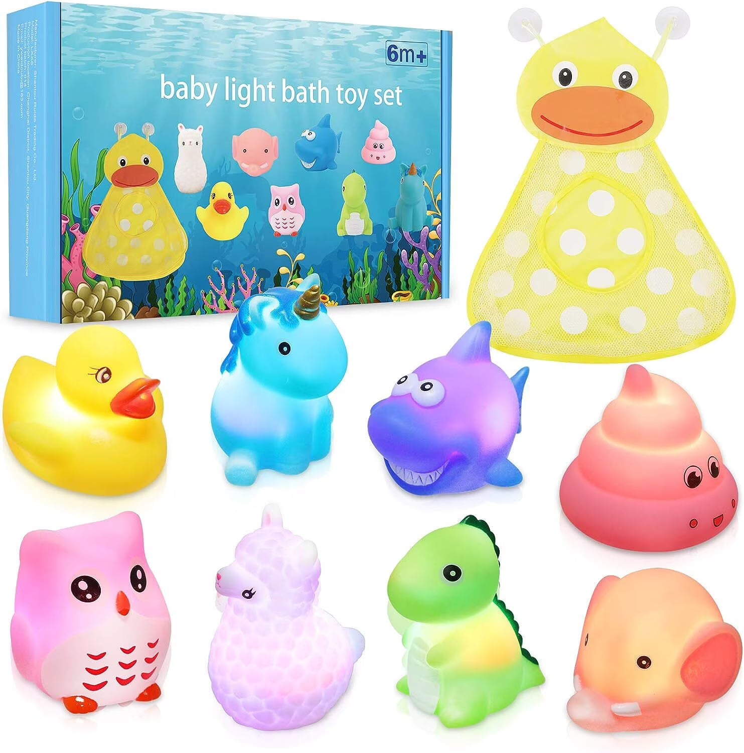 LED Light Baby Bath Toys Set with Storage Bag O274