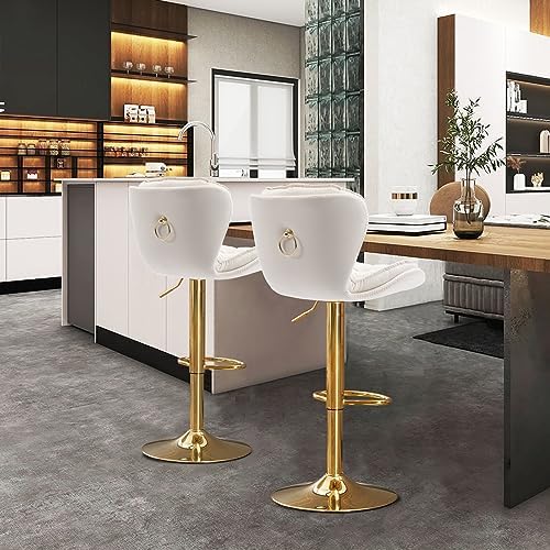 Swivel Barstools Set of 4 Velvet Upholstered Adjustable Stool Chair S7759