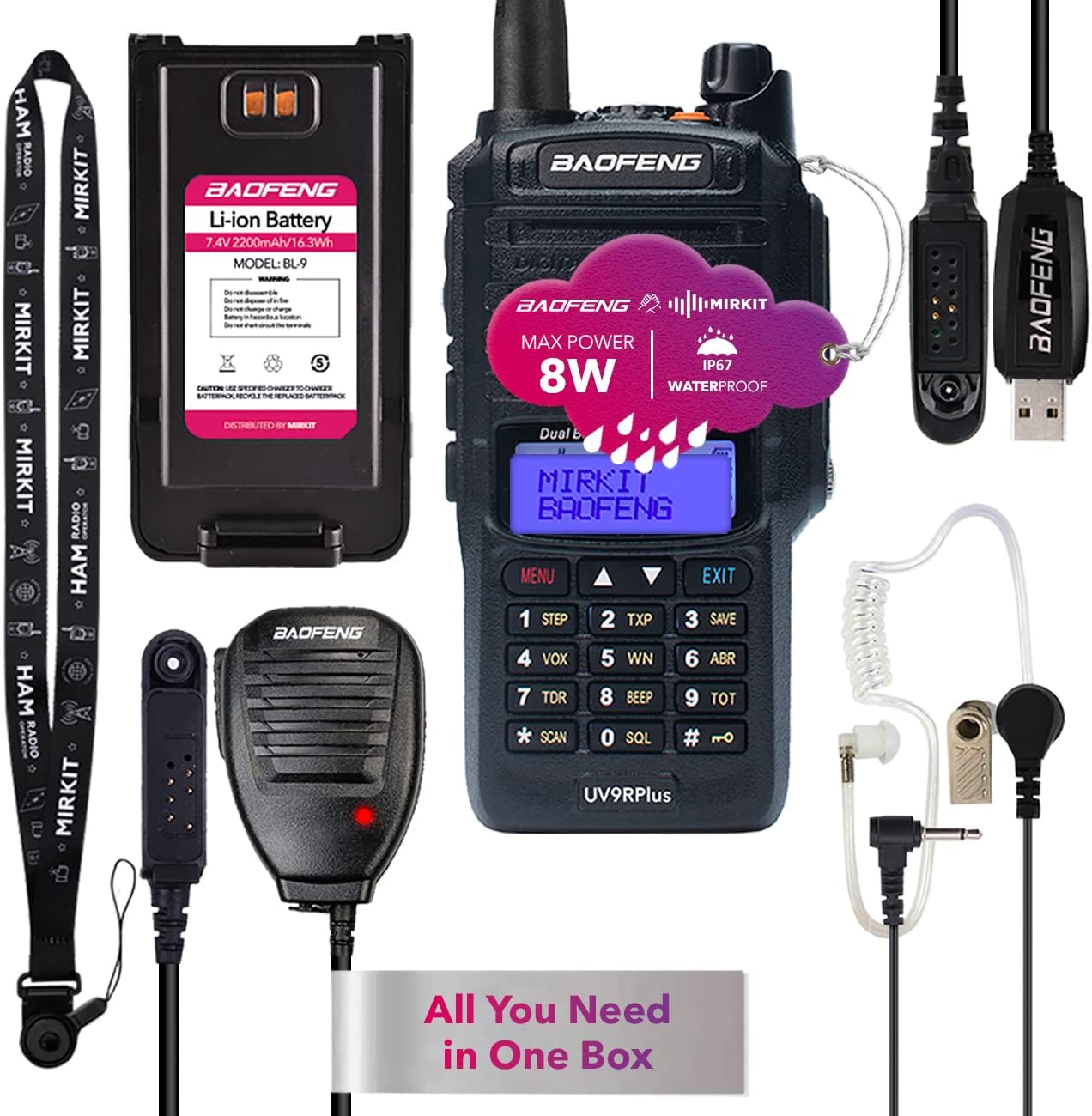 2 Way Radio with USB Programming Cable, 2200mAh Battery, Mic & Earpiece, Pack of 2 J8513